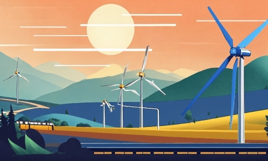 Windmill, Light, Sky, Wind Farm, Natural Landscape, Slope