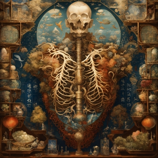 Wood, Bone, Art, Rib, Skull, Skeleton