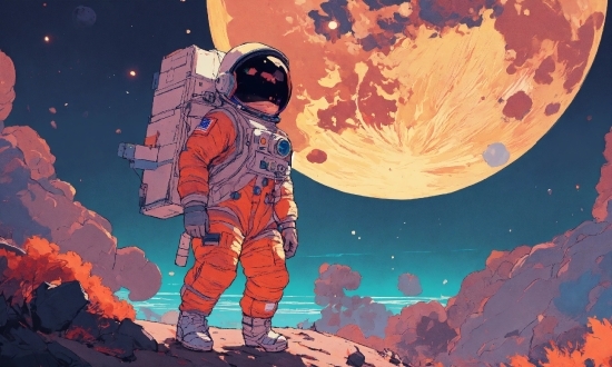 World, Astronaut, Art, Paint, Cartoon, Painting