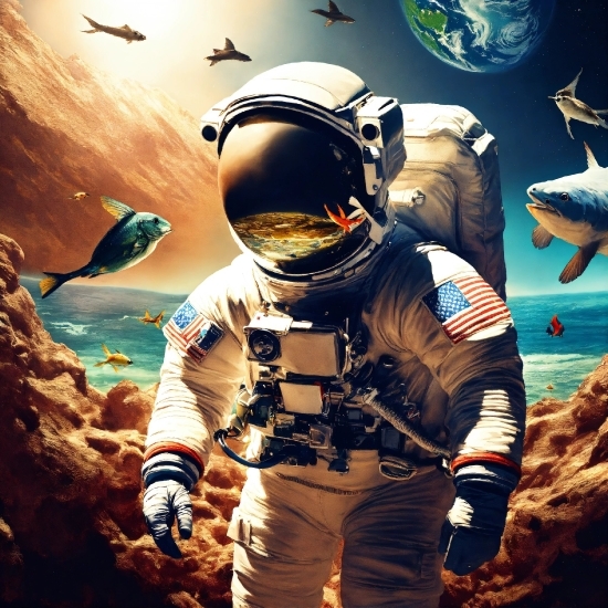 World, Astronaut, Bird, Sky, Helmet, Cool