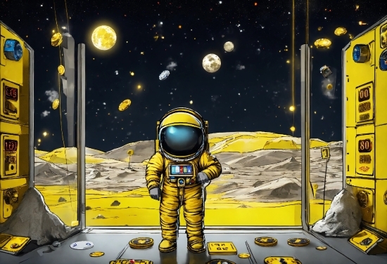 World, Astronaut, Yellow, Vehicle, Cartoon, Astronomical Object