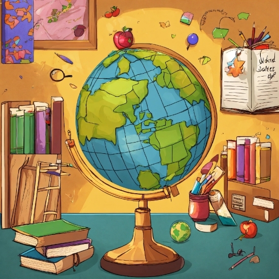 World, Globe, Map, Organism, Yellow, Art