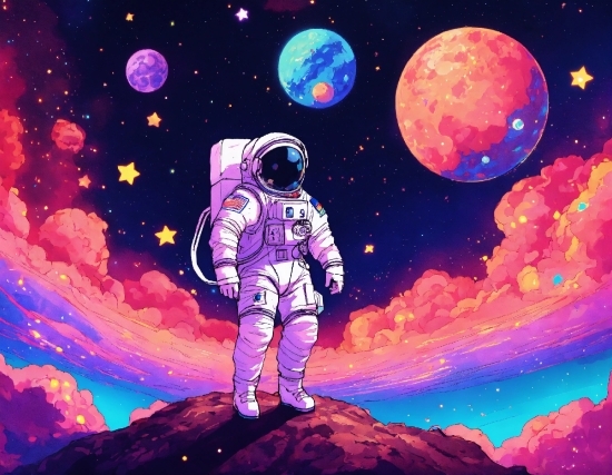 World, Light, Astronaut, Art, Moon, Sky