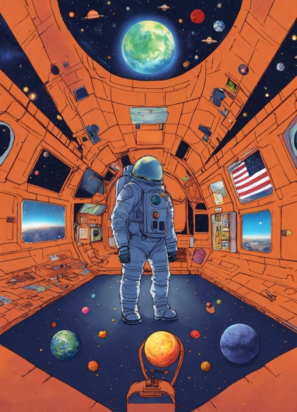 World, Light, Astronaut, Art, Painting, Space