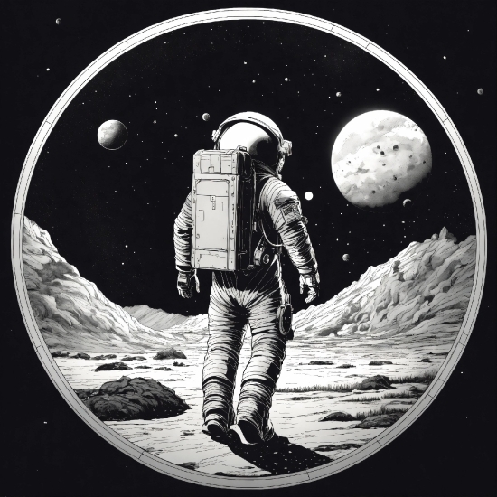 World, Moon, Black, Astronaut, Astronomical Object, Style