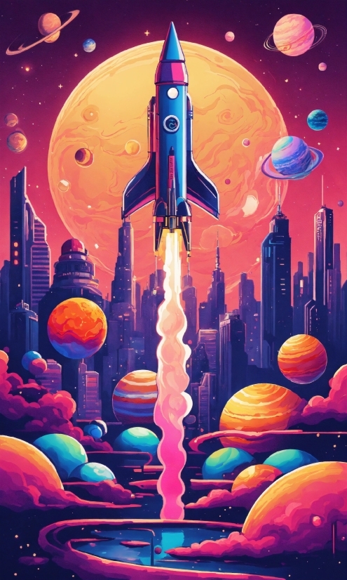 World, Skyscraper, Space Shuttle, Art, Poster, Space